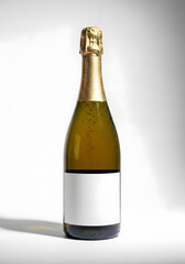 Mockup of a sparkling wine or champagne bottle on a white background.