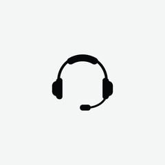 Simple black headset silhouette with mic on white background. Ideal for customer support, audio call icons, or communication vector graphics. Clean, modern, and versatile design.