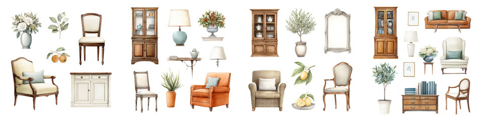A collection of classic home furnishings and decor elements