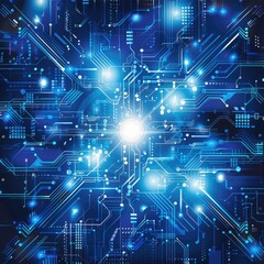 Fototapeta premium abstract technology background with a blue and white color scheme, vector illustration depicting digital circuitry patterns in the futuristic tech elements and tech symbols style