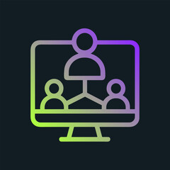 Virtual leadership meeting displayed on screen. Icon symbol illustration
