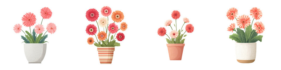 Fototapeta premium Colorful flower arrangements in ceramic pots
