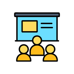 Presentation Audience watches projected chart. Icon symbol illustration