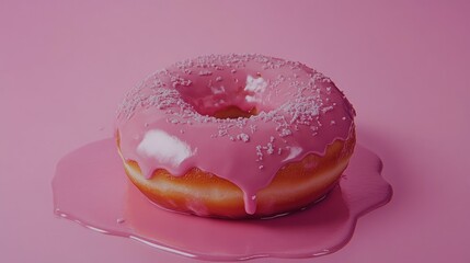 pink cream donut on pink background
