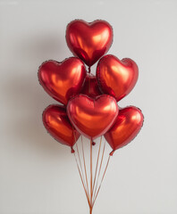 Red Heart Balloons Cluster Against a Minimalistic White Background
