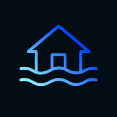Flooded home icon with blue gradient. Icon symbol illustration