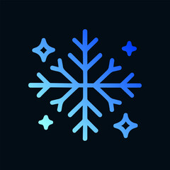 Sparkling blue snowflake against a dark backdrop. Icon symbol illustration