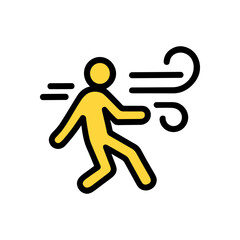 Person walking against strong wind graphic. Icon symbol illustration