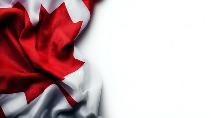 Close up of the flag of Canada with red and white colors and a maple leaf 