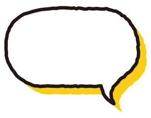 手書き風線の黄色の影のある吹き出し　横長楕円　9
