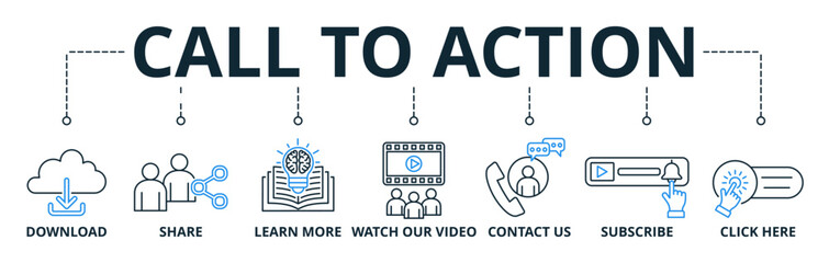 call to action web banners concept vector illustration with keywords and icons