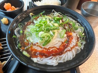 A bowl of warm Vietnamese pho served in a restaurant in South Korea.