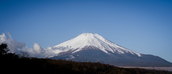 Mount Fuji in Winter season with Clear Sky and Clouds.