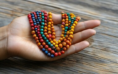 Vibrant Handcrafted Beaded Necklace Colorful Jewelry Artisan Made Beads Wooden Texture
