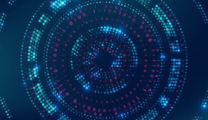 Abstract technology big data visualization. Innovation future data. Digital circles of particles. Graphic concept for your design