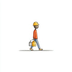Obraz premium Pixel Art Construction Worker Walking with Tools