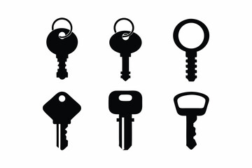 set of Keys with Keychain icon silhouette vector illustration
