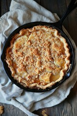 Apple crumble pie in cast iron skillet