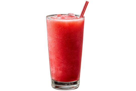 A glass of red juice with a straw in it