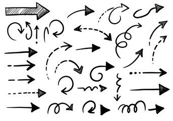 Collection of handdrawn doodlestyle arrows pointing in various directions