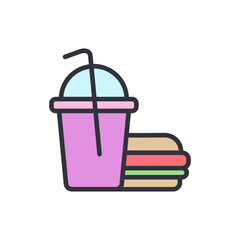 Colorful Icon Of A Beverage Accompanied By A Delicious Sandwich