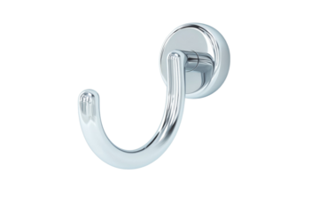 A silver hook is attached to a wall
