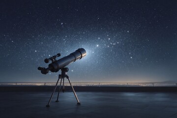 Night sky observation with a telescope on a starry evening