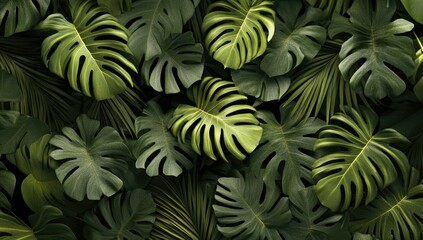 Lush tropical leaves fill the image