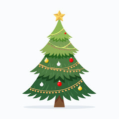 Minimal vector of a Christmas tree with soft decorations and a glowing star, ideal for festive cards and gift tags