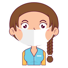 girl braid hair wear medical mask cartoon cute