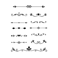 Text dividers with hearts doodle set. Wedding decorative elements. Divider ornament, borders, lines. Hand drawn vector illustration isolated on white background
