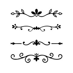 Text dividers with hearts doodle set. Wedding decorative elements. Divider ornament, borders, lines. Hand drawn vector illustration isolated on white background
