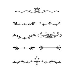 Text dividers with hearts doodle set. Wedding decorative elements. Divider ornament, borders, lines. Hand drawn vector illustration isolated on white background
