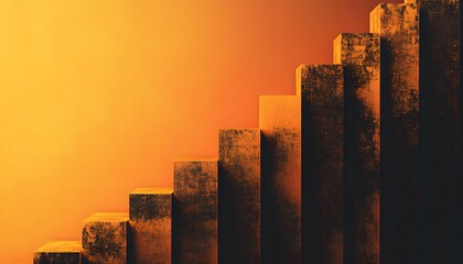 A stunning representation of architectural steps illuminated by warm sunset hues, creating an inviting atmosphere. The interplay of light and shadows enhances depth and texture.