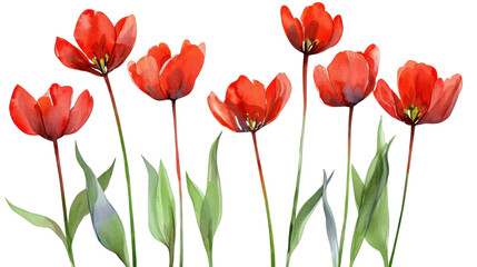 Fototapeta premium Red spring flowers illustration watercolor o n white background