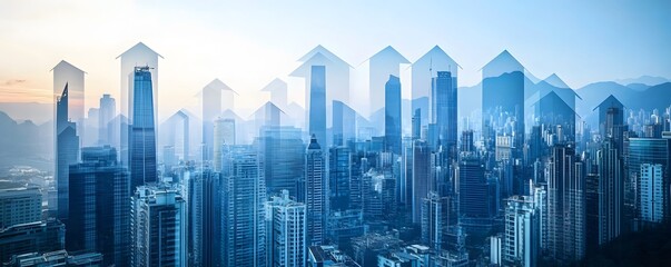 A stunning skyline of modern skyscrapers under a soft morning light with a blend of architectural designs and a vibrant atmosphere, capturing the essence of urban living and busine