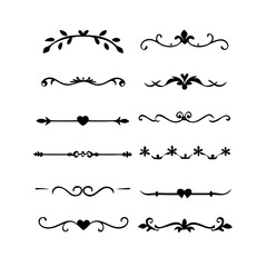 Fototapeta premium Text dividers with hearts doodle set. Wedding decorative elements. Divider ornament, borders, lines. Hand drawn vector illustration isolated on white background 