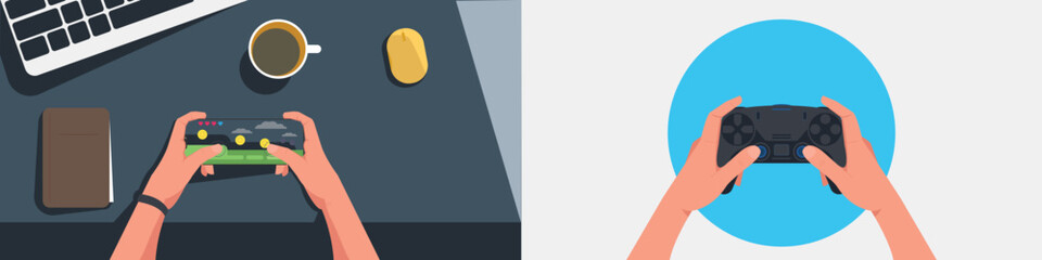 Hand Holding Smartphone and Joystick Playing Video Game © RenoDevissandy