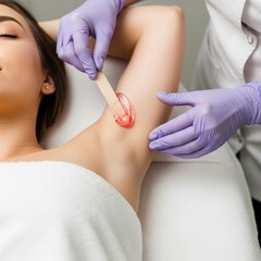 Fototapeta premium Close-Up of Armpit Waxing Procedure at Beauty Salon