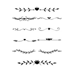 Set of decorative text dividers. hand drawn vector illustration on white background
