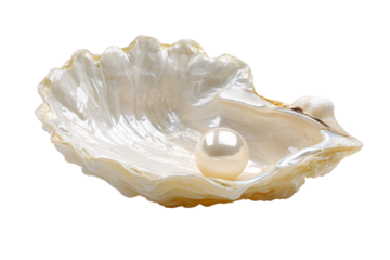 A pearl is sitting in the center of a shell