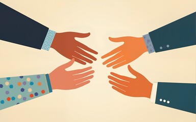 Helping hands reaching towards each other, linear mutual support, assistance, community aid concept. High quality