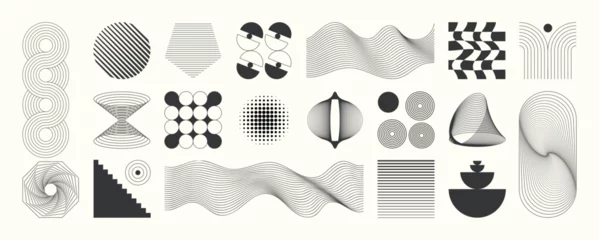 Fototapete Abstract minimal element mid century vector set. Aesthetic contemporary stripe line art, geometric shape in monochrome. Art form design for wall art, decoration, wallpaper.  © TWINS DESIGN STUDIO