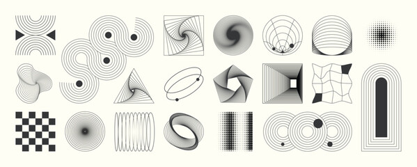 Fototapeta na wymiar Abstract minimal element mid century vector set. Aesthetic contemporary stripe line art, geometric shape in monochrome. Art form design for wall art, decoration, wallpaper. 