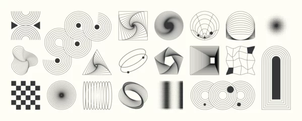 Selbstklebende Fototapeten Abstract minimal element mid century vector set. Aesthetic contemporary stripe line art, geometric shape in monochrome. Art form design for wall art, decoration, wallpaper.  © TWINS DESIGN STUDIO