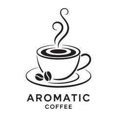 Coffee Cup Vector Icon.  Hot Beverage Silhouette with Steam and Beans for Caf&eacute;, Menu or Branding Use