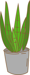 snake plant in tall planter vector illustration for botanical interior design, hand-drawn projects, or cozy decor