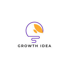 ILLUSTRATION ABSTRACT IDEA WITH LEAF SIMPLE BULB LAMP ORANGE PURPLE COLOR LOGO ICON TEMPLATE DESIGN VECTOR