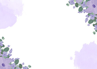Fototapeta premium Beautiful lavender floral corner design with watercolor texture ideal for invitations or cards.