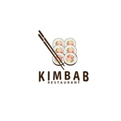 Kimbab Restaurant Logo – Korean Food Roll Vector with Chopsticks for Asian Cuisine or Sushi Branding